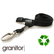 Lanyard Svart 10 mm miljövänlig med metallhummerklämma