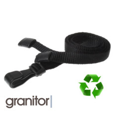 Lanyard Svart 10 mm miljövänlig med plastklämma