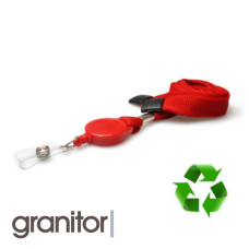 16mm Red Tubular Flexiweave Breakaway Lanyards with attached Mini Yoyo Card Reel & Clear Vinyl Strap