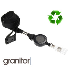 15mm Recycled Plain Black Lanyards with Card Reels