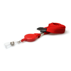 16mm Red Tubular Flexiweave Breakaway Lanyards with attached Mini Yoyo Card Reel & Clear Vinyl Strap